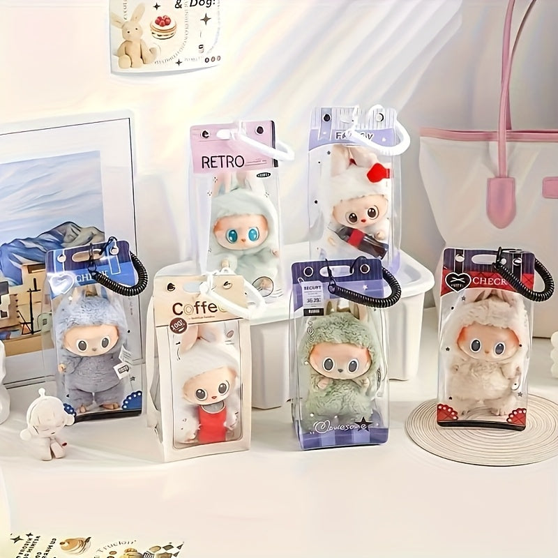 Labubu Monster Series Plush Toy Protective Cover with Spring Keychain - Transparent Storage Bag, Cute Collectible Gift for Girls, Girlfriend, Sister, Friends (Excluding Dolls)