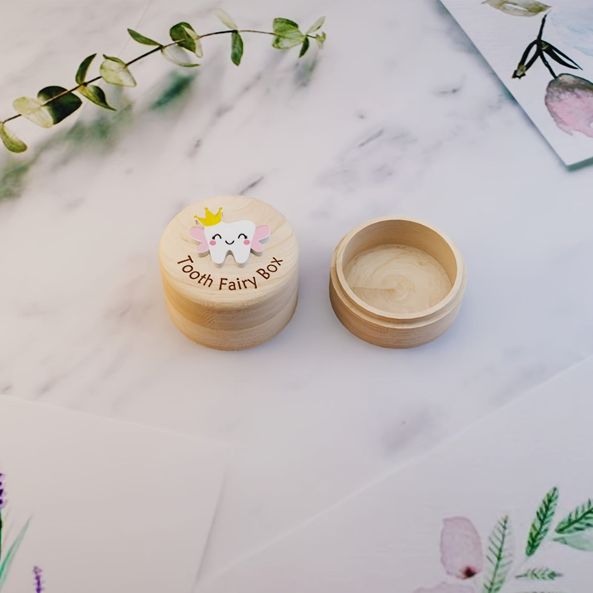 1pc Tooth Fairy Box, Cute Carved Wooden Box with 3D Tooth, Stores Lost Teeth, Souvenir Dropped Tooth Keepsake Storage Box Gift