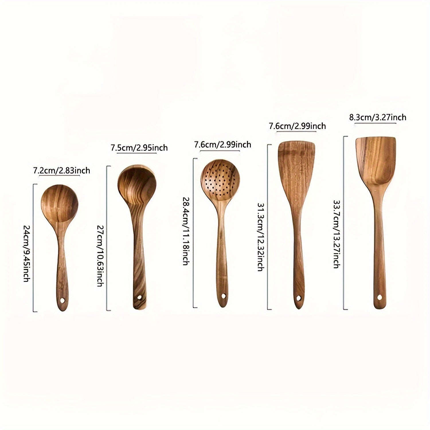AIUHI 5pcs Wooden Kitchen Utensils Set, Wooden Spoons Natural Spurtle Set for Non-stick Pan Kitchen Tool Ladle and Wok Spatulas