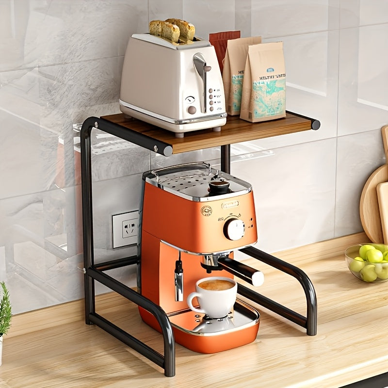 [Metal Kitchen Organizer] Metal Versatile Kitchen Organizer | Coffee, Toaster & Rice Cooker Stand with Hardwood Finish for Countertop Storage