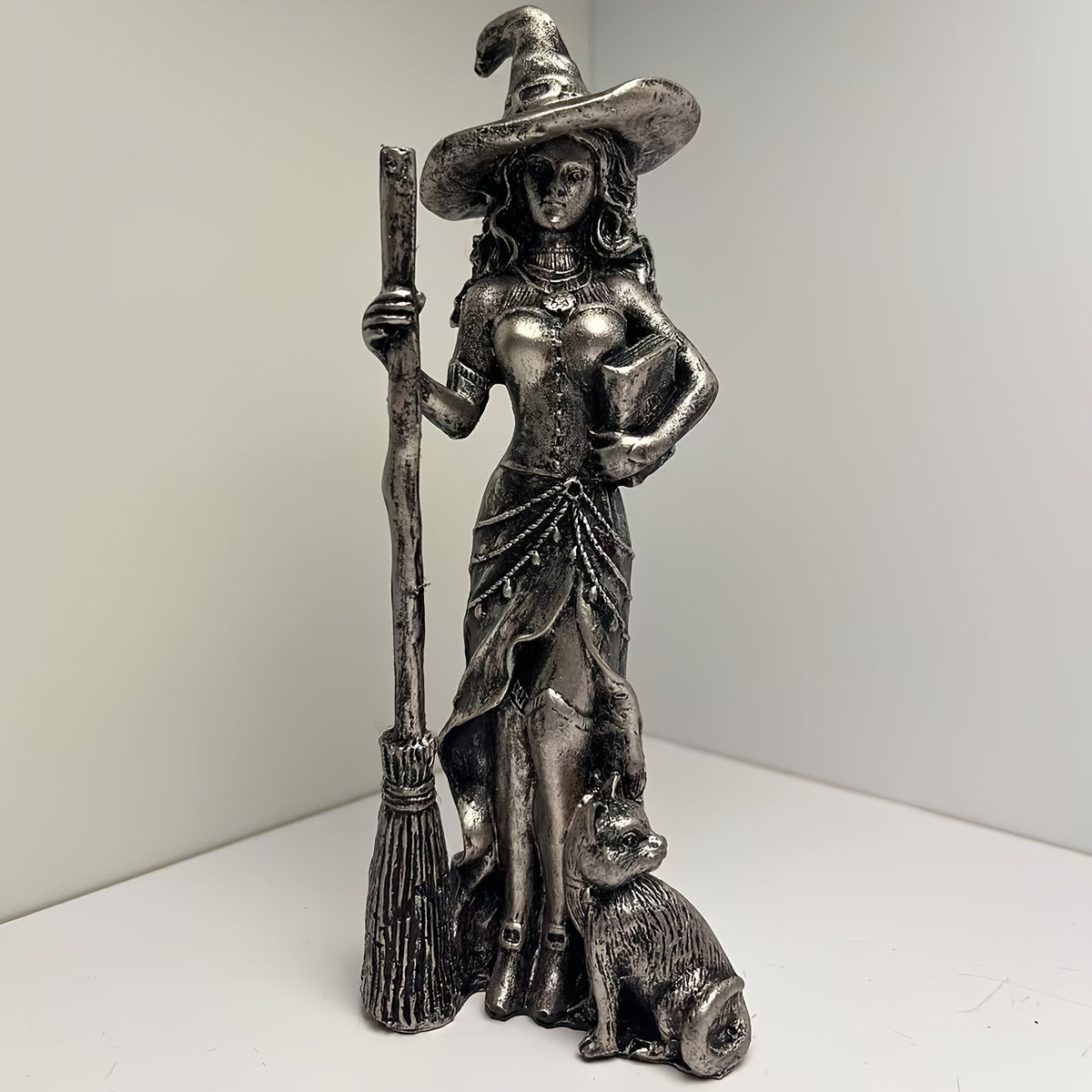 1pc Creative Broom Moon Witch Ornament for Living Room Tabletop Home Decoration Wizard Figure Statue European Style Decorative