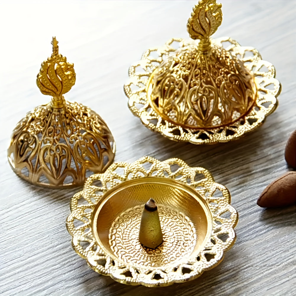 [Vintage Metal Incense Catcher Bowl] 1 Set, Metal Incense Burner, Vintage Arabic Golden Burner Catcher Holder, Incense Backflow Burner Holder Ornaments, Incense Candle Holder Ash Catcher Bowl, Desktop Miniature, Home Decor, Room Decor, Tabletop Decor, Cre
