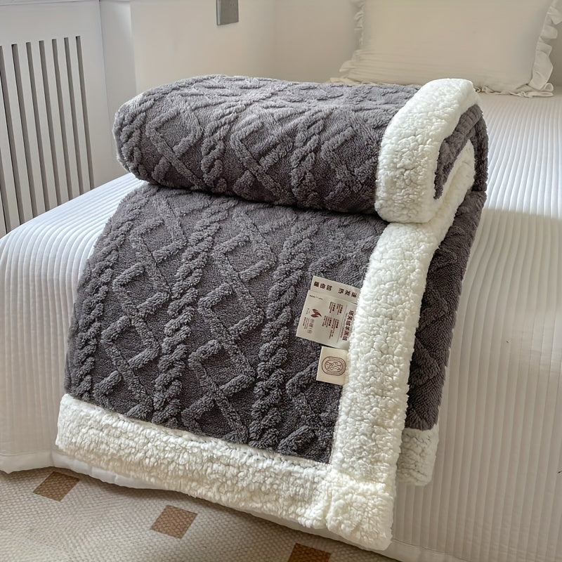 1pc Double-Sided Fleece Bed Blanket, Autumn And Winter Thickened Sofa Blanket, Air Conditioning Blanket, Suitable For All Seasons, Christmas present