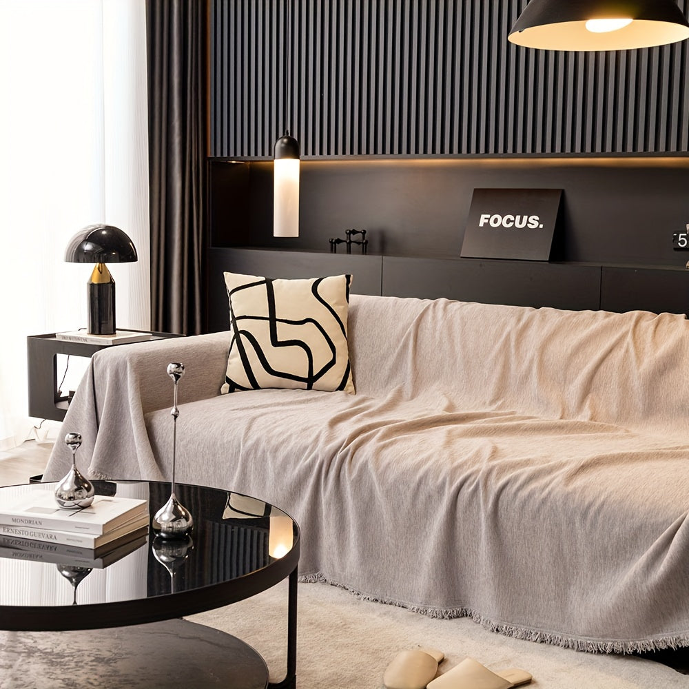 1pc Pet-Friendly Sofa Cover - Washable, Modern Gray Chenille Slipcover for 3-4 Cushion Sofas, Sectional Couch Protector for Living Room Furniture, Petfriendly Design, Sofa Protection Cover