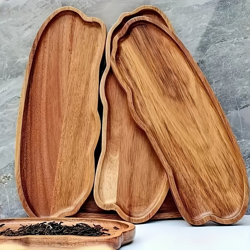 Lightweight Solid Wood Handcrafted Wooden Dessert Plate Set - Oval Serving Tray, Multi-Use Platter, Ideal for Breakfast, Coffee, Tea, Snacks, Plants, Room Decor - with Cheese Board & Serving Dish for Holiday Gift, All-Season Kitchen Accessory