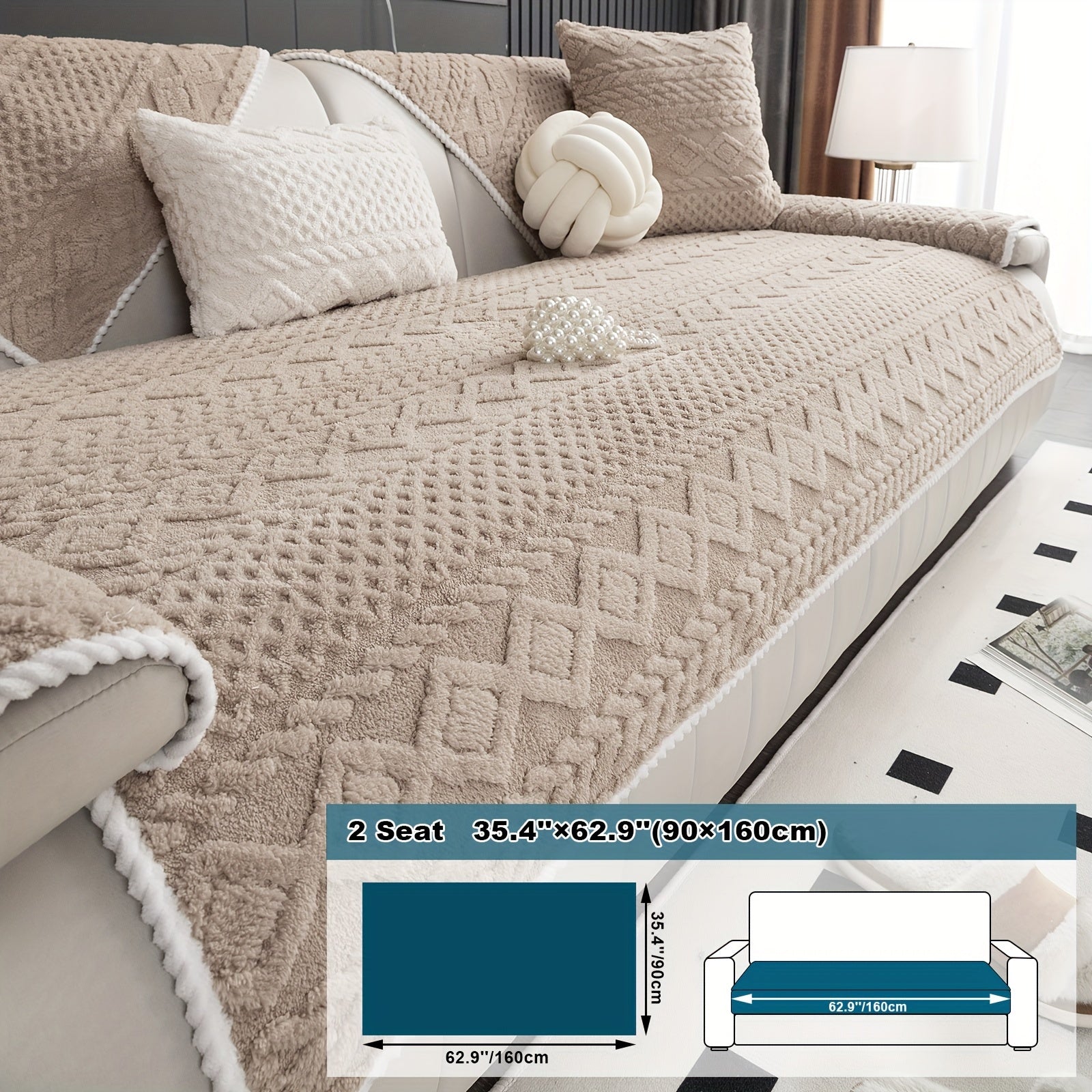 Classic Jacquard Shu Velveteen Sofa Cover - Pet-Friendly, Non-Slip, Machine Washable, Breathable 100% Polyester, 1pc