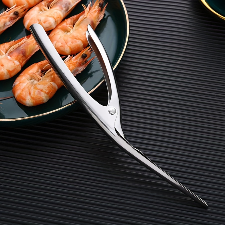 1-Pack Stainless Steel Herringbone Shrimp Peeler Tool - Ergonomic Design for Effortless Shell Removal, Durable Kitchen Gadget for Shrimp, Crab & Lobster - Professional & Home Chef Essential, Seafood Preparation, Sleek Metallic Finish, Comfortable Grip Han