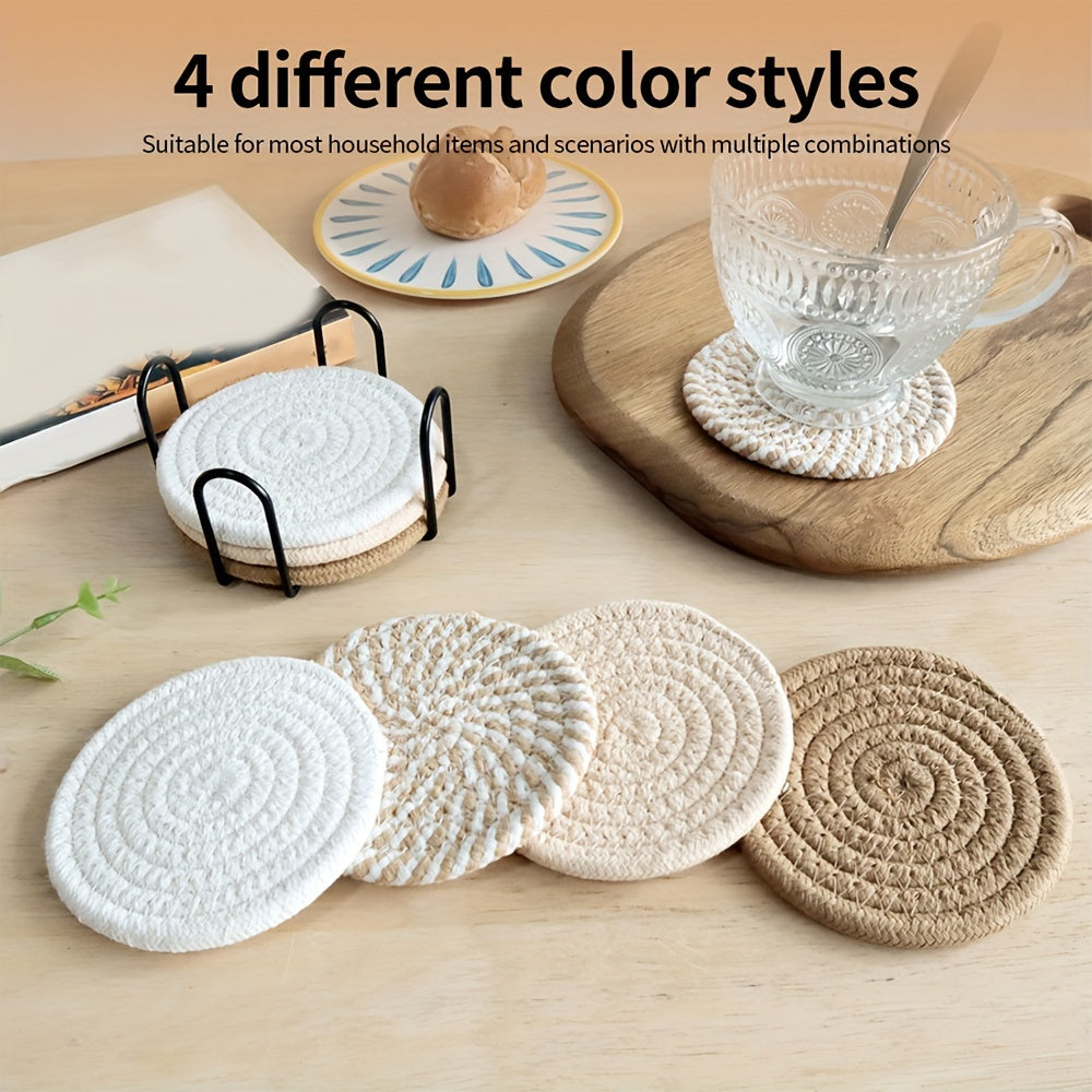 8pcs Absorbent Coasters Set, Minimalist Drink Mats for Coffee Table Home Decor, Bar Housewarming Gift, Brown Series, Polyester Blend 100%, Non-woven Fabric Lining