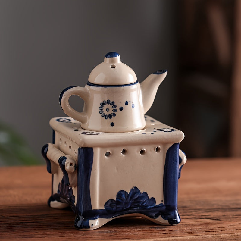 Blue & White Ceramic Teapot Candle Holder