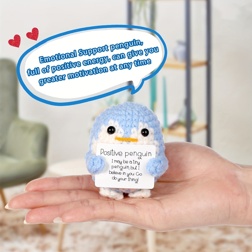 2.56 Inch Funny Positive Penguin, Knitted Emotional Support Penguin Toy with Positive Card Creative Cute Woolen Positive Penguin Crochet Doll Gift for Christmas New Year Friends Encouragement Party Decoration