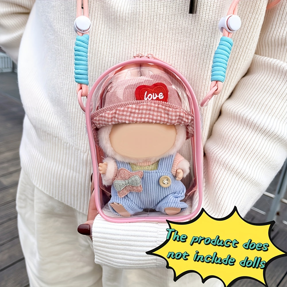MISFANS Labubu Doll Crossbody Bag - Cute Transparent Purse with Pastel colors (Pink, Yellow, Clear), Adjustable Strap & Zipper Closure, Compact Bag for Girls, Teens, Anime Fans - Halloween/Christmas Gift Idea (Dolls Not Included) - Everyday Essentials Org