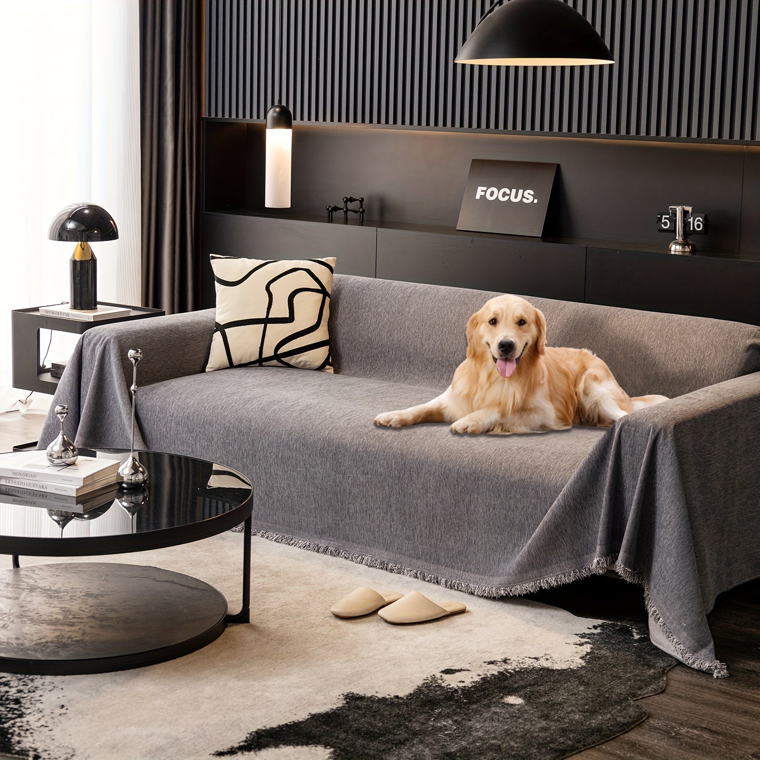 1pc Pet-Friendly Sofa Cover - Washable, Modern Gray Chenille Slipcover for 3-4 Cushion Sofas, Sectional Couch Protector for Living Room Furniture, Petfriendly Design, Sofa Protection Cover