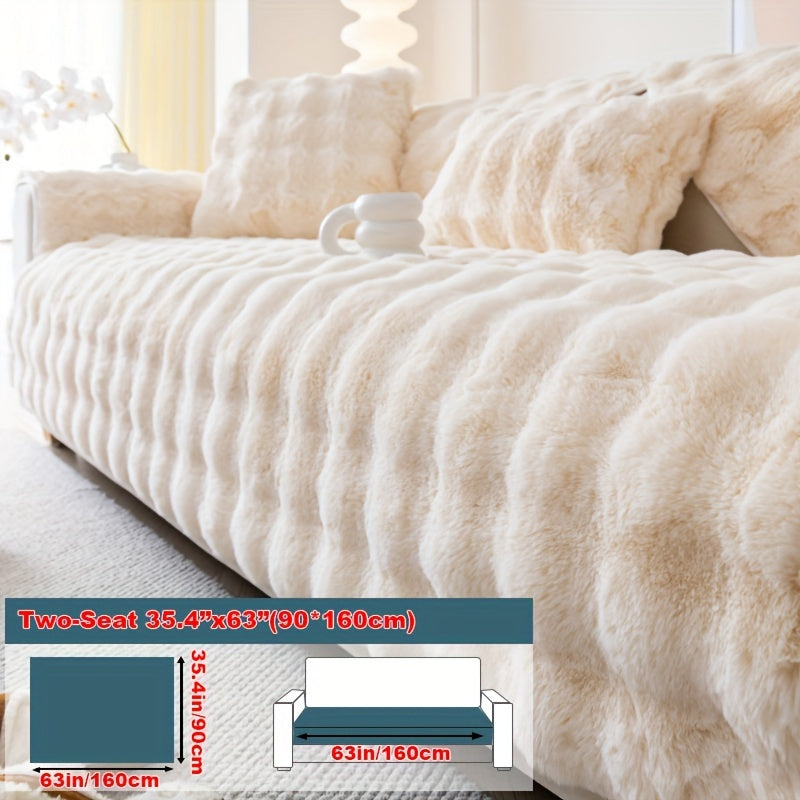 1pc Cozy Rabbit Plush Sofa Cover - Winter Warm, Thick, Soft, Non-Slip, Protective Furniture Protector for Bedroom, Office, Living Room Home Decor - Pet Favorite, Easy to Install, Machine Washable, Durable, and Stylish
