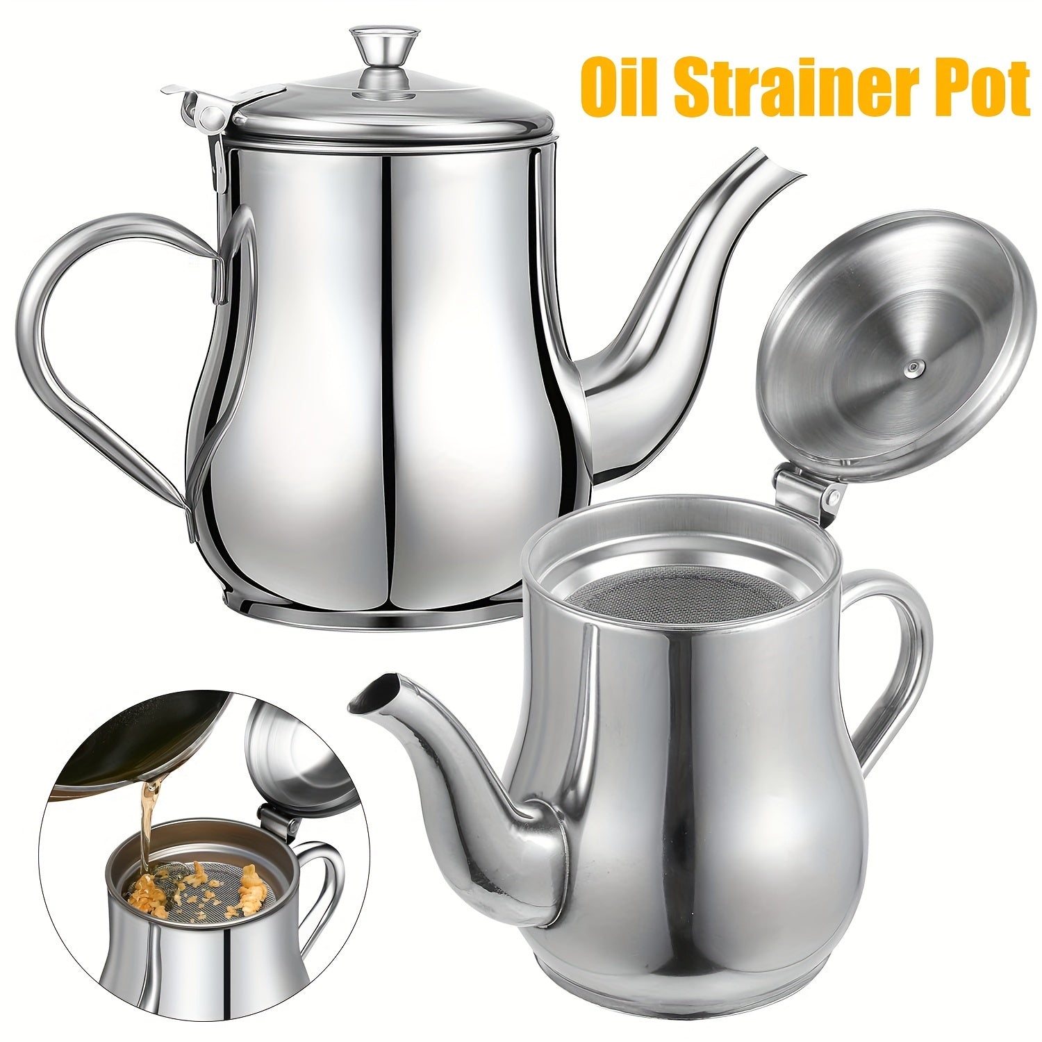 [Oil Strainer] Stainless Steel Oil Strainer Pot | 2pcs | 13oz + 18oz | Fine Mesh Strainer | Home Kitchen
