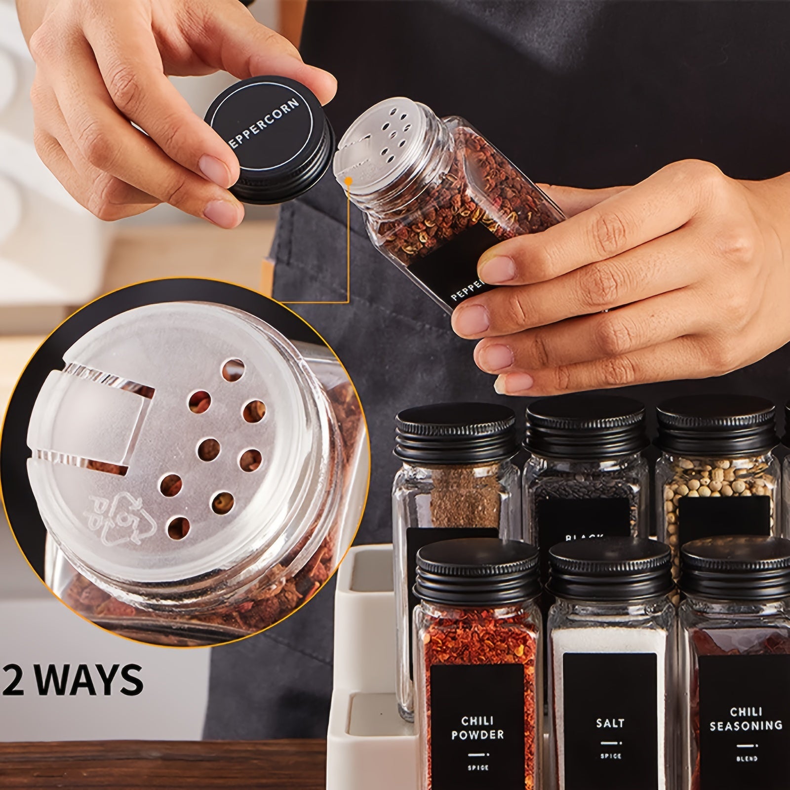 24pcs 4oz Glass Spice Jars With Metal Lids, Labels, Adjustable Measuring Spoon, Cleaning Brush & Collapsible Silicone Funnel, For Kitchen And Seasoning