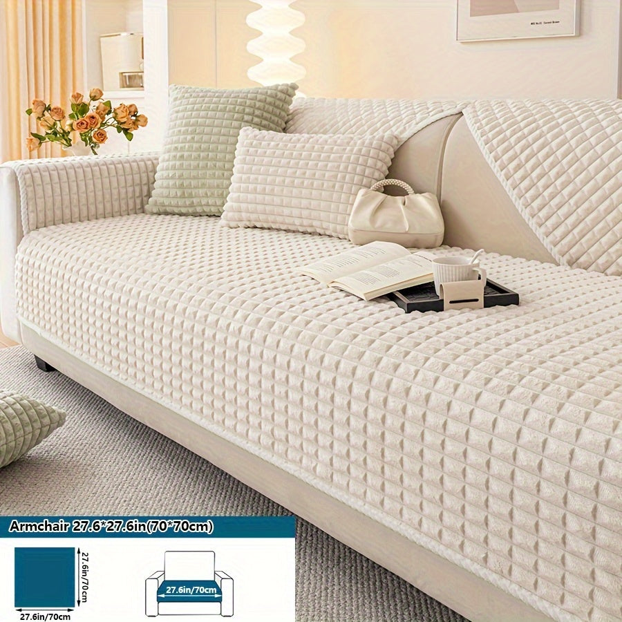 1pc Plush Sofa Cover - Soft, Thick, and Pet-Friendly Couch Protector for All Seasons, Non-Slip Furniture Slipcover for 1 to 4-Seater Sofas, Beige/Light Green/Dark Gray/Black Options, Perfect for Living Room, Bedroom, or Office Decor, Sofa Protection Cover
