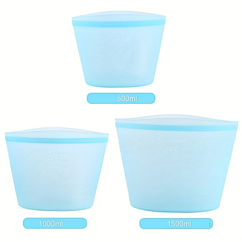Reusable Silicone Food Storage Bags - Leakproof, Fresh-Keeping Ziplock Containers for Fridge & Freezer | 17.6oz, 35.2oz, 52.8oz | Ideal for Snacks, Fruits, and Vegetables