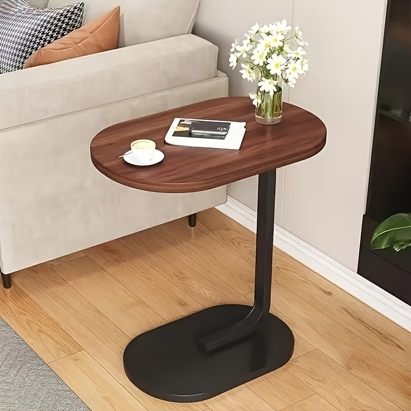 Cozy Appeal| Elegant Walnut Wood C-Shaped Side Table - Modern Durable Construction with Sturdy Black Metal Frame - Compact Design Ideal for RVs and Homes, Easy to Carry, Bedroom Side Table|Modern Side Table|Wood Metal Mix, Room Decor RV Tables