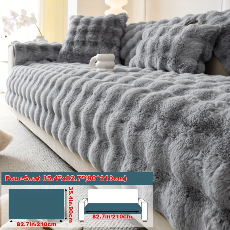 1pc Cozy Rabbit Plush Sofa Cover - Winter Warm, Thick, Soft, Non-Slip, Protective Furniture Protector for Bedroom, Office, Living Room Home Decor - Pet Favorite, Easy to Install, Machine Washable, Durable, and Stylish