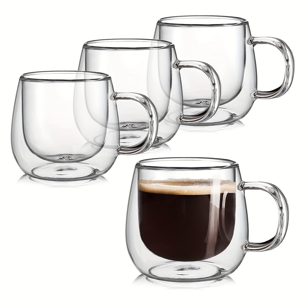 Pack of 4 - 300ml - Double-layer glass coffee cup with high borosilicate, insulated glass coffee cup, set of 4 espresso cups, latte coffee cup, Americano coffee, cappuccino, tea bag, transparent glass