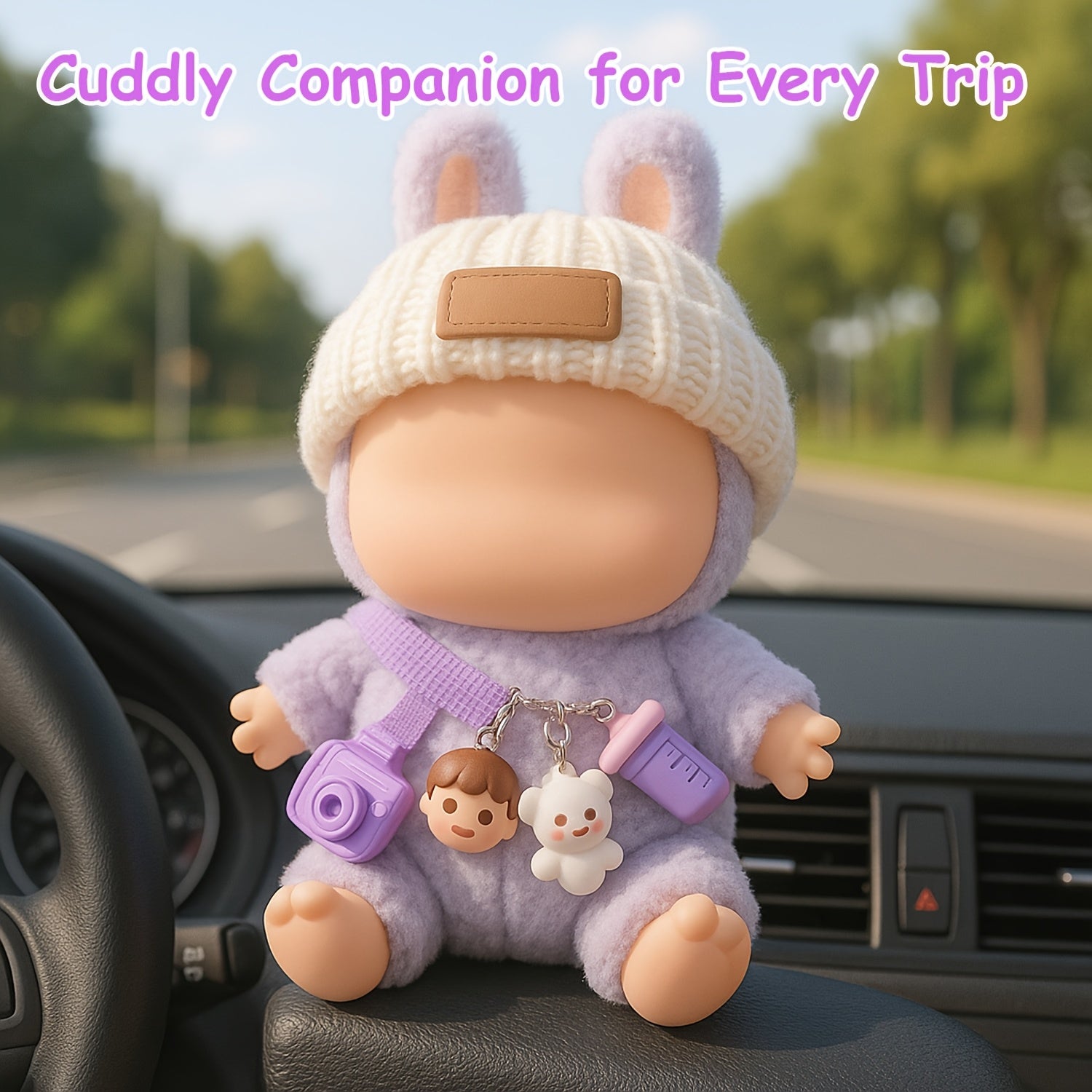 [Cute Crochet Outfit] 3pcs Crochet Outfit for Labubu | Doll Clothes Set with Hat, Overalls & Mini Camera Bag, Cute Handmade Accessories - Doll Not Included