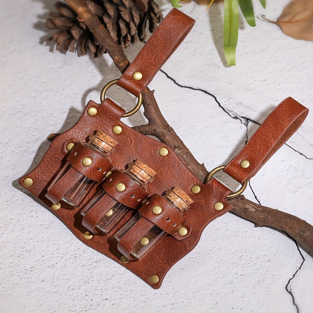 Medieval Faux Leather 3-bottle Cork Potion Bottle