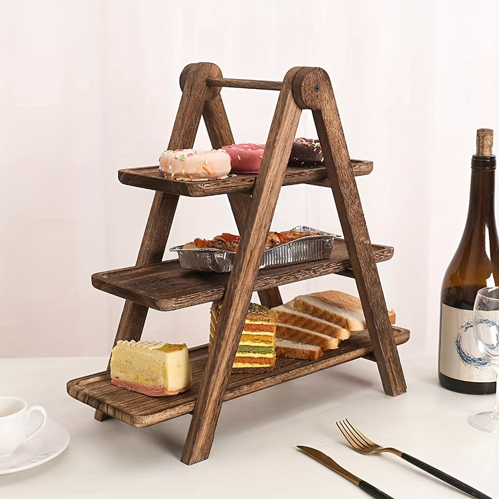 1-Tier Rustic Wooden Tray Rack - Versatile 3-Tier