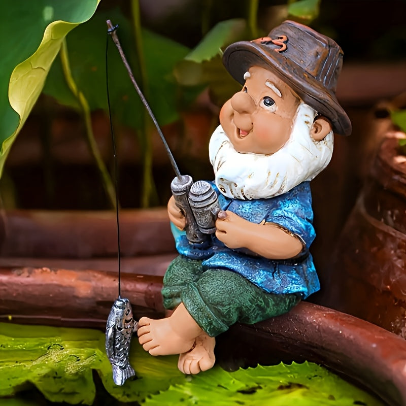 Whimsical Resin Fishing Gnome Figurine - Durable, Weather-Resistant Garden Decor, 1pc