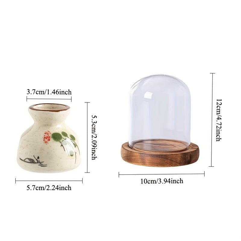 Retro Ceramic Toothpick Box with Glass Dome Cover & Wooden Base - Blue & White Fish Design, Golden Accents - Elegant Home Office Decor, Holiday Gift, Tabletop Decor, Classic Decor, Premium Materials, Decorative Storage, Vintage Lovers
