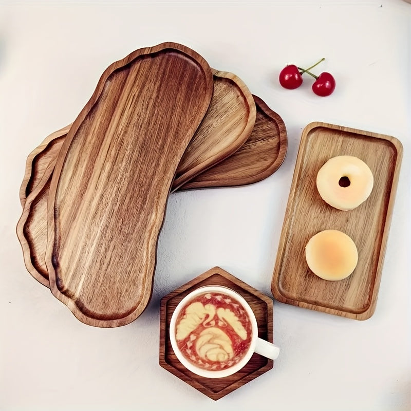 Lightweight Solid Wood Handcrafted Wooden Dessert Plate Set - Oval Serving Tray, Multi-Use Platter, Ideal for Breakfast, Coffee, Tea, Snacks, Plants, Room Decor - with Cheese Board & Serving Dish for Holiday Gift, All-Season Kitchen Accessory