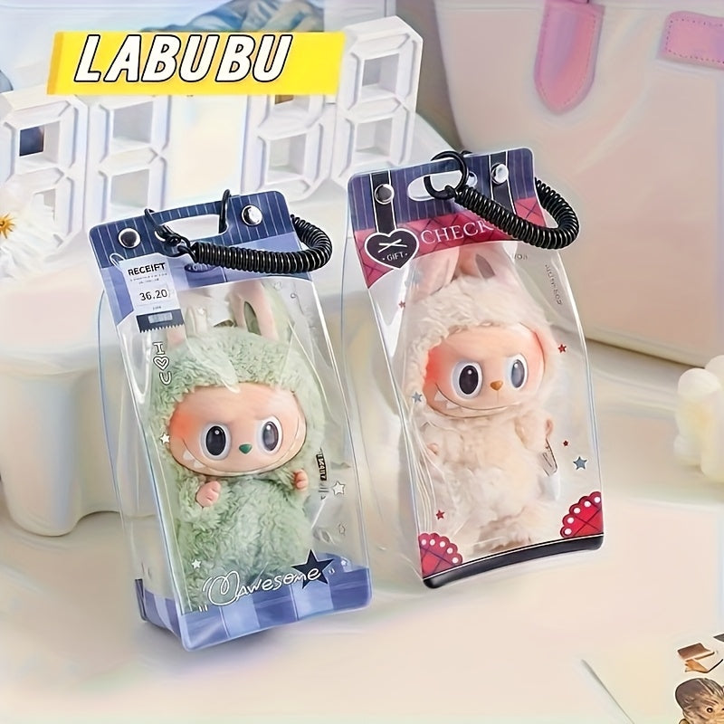 Labubu Monster Series Plush Toy Protective Cover with Spring Keychain - Transparent Storage Bag, Cute Collectible Gift for Girls, Girlfriend, Sister, Friends (Excluding Dolls)