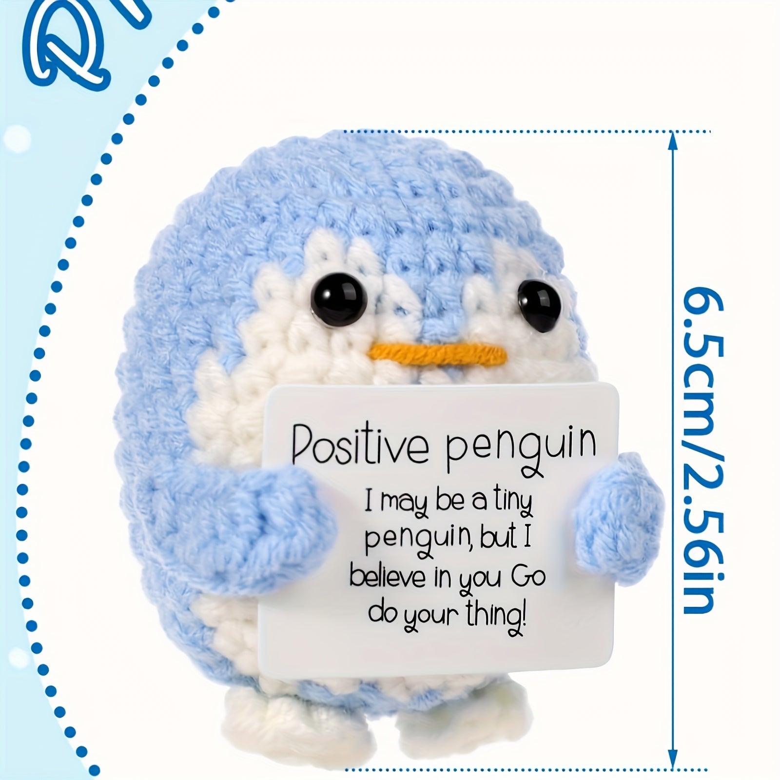 2.56 Inch Funny Positive Penguin, Knitted Emotional Support Penguin Toy with Positive Card Creative Cute Woolen Positive Penguin Crochet Doll Gift for Christmas New Year Friends Encouragement Party Decoration