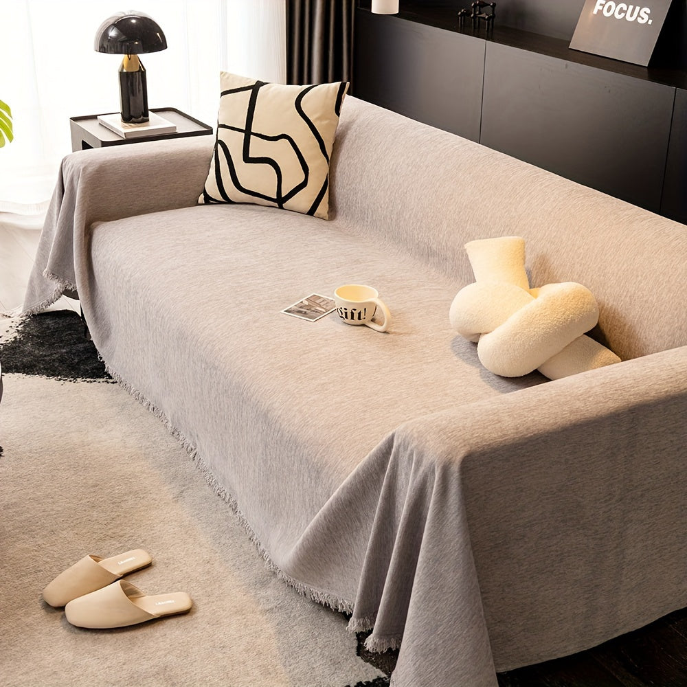 1pc Pet-Friendly Sofa Cover - Washable, Modern Gray Chenille Slipcover for 3-4 Cushion Sofas, Sectional Couch Protector for Living Room Furniture, Petfriendly Design, Sofa Protection Cover