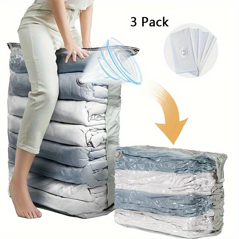 [3pcs Space Saver Storage Bags] 3pcs DYWMM Space Saver Vacuum Compression Storage Bags | 80% More Efficient for Quilts, Blankets, Bedding, Clothes, Pillows & More | Plastic, No Electricity Needed, Large Capacity Storage Solution, Clothes Organizer Storage