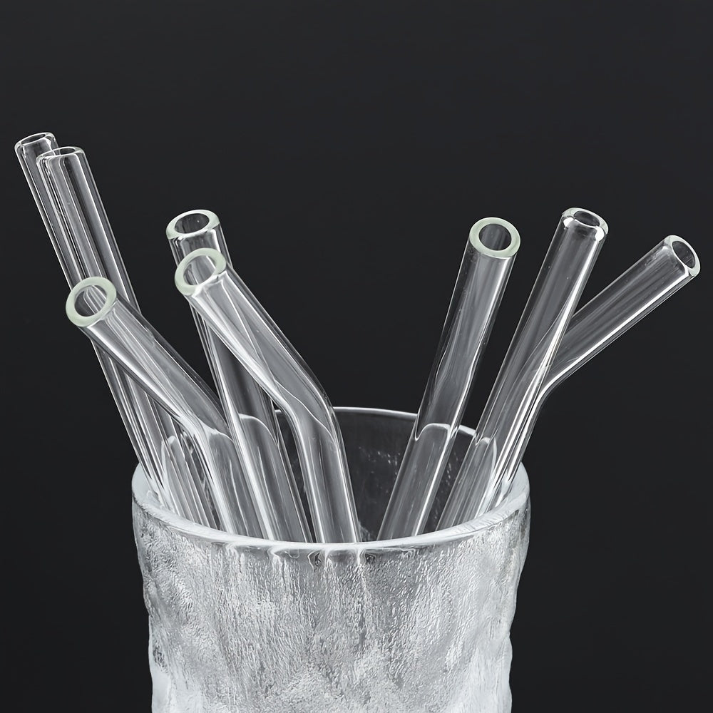 [Glass Straws | Reusable] 12pcs Reusable Glass Straws | 200*8 Glass Straws with 2 Cleaning Brushes | for Drinks Milk Tea Suitable for Home Parties and Outings