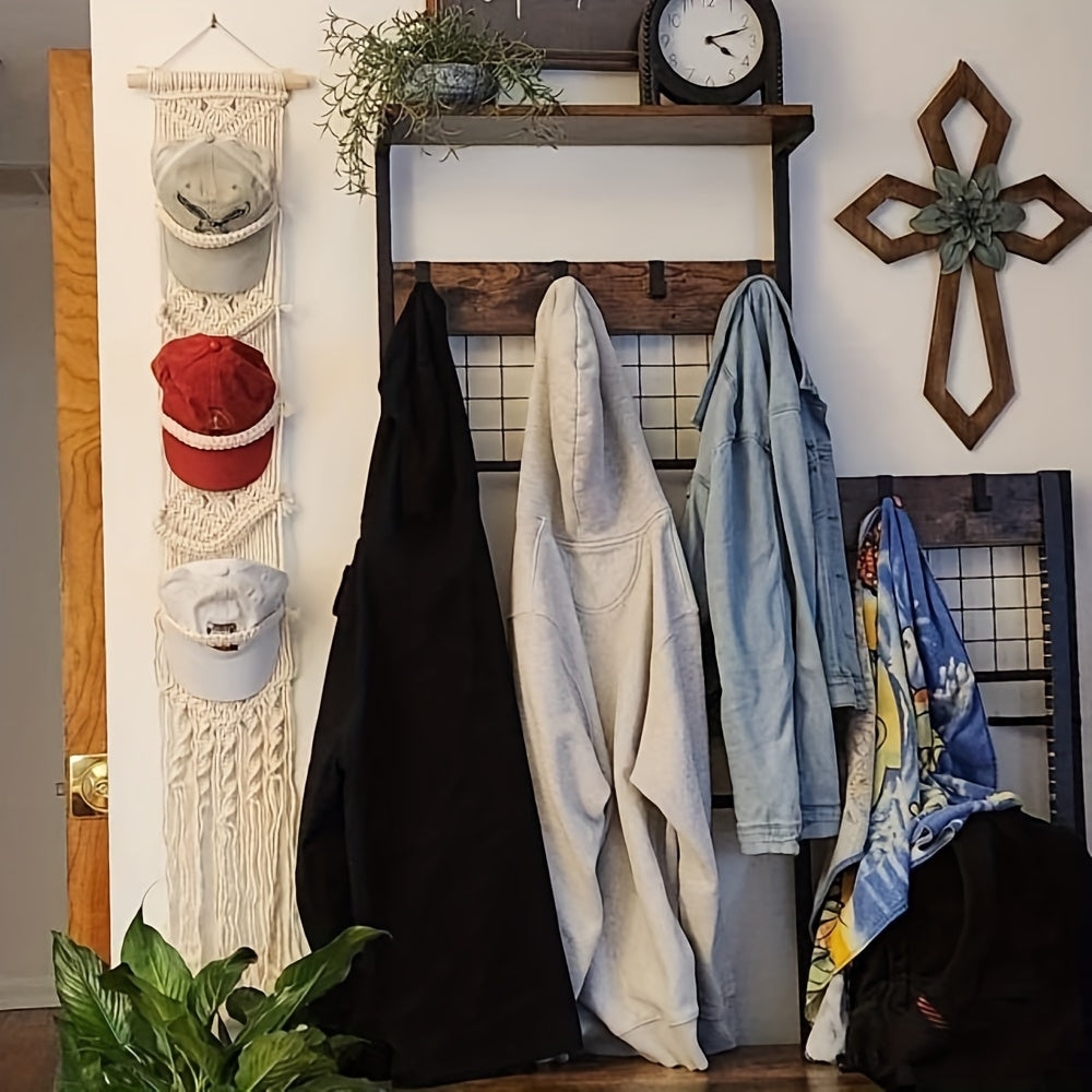 1pc Unique Handmade Wall-Mounted Bohemian Macrame Hat Rack
