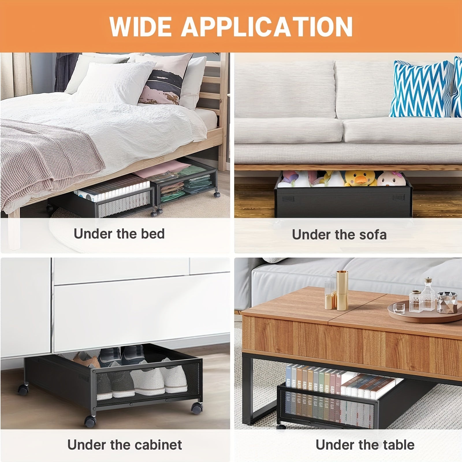 [2 Wheels Under Bed Storage] Under Bed Storage With Wheels, 2-Pack Under Bed Storage Containers With Clear Lids, Under The Bed Storage Organizer Bins, Rolling Under Bed Metal Drawer For Clothes, Shoes, Toys, Under-Bed Storage
