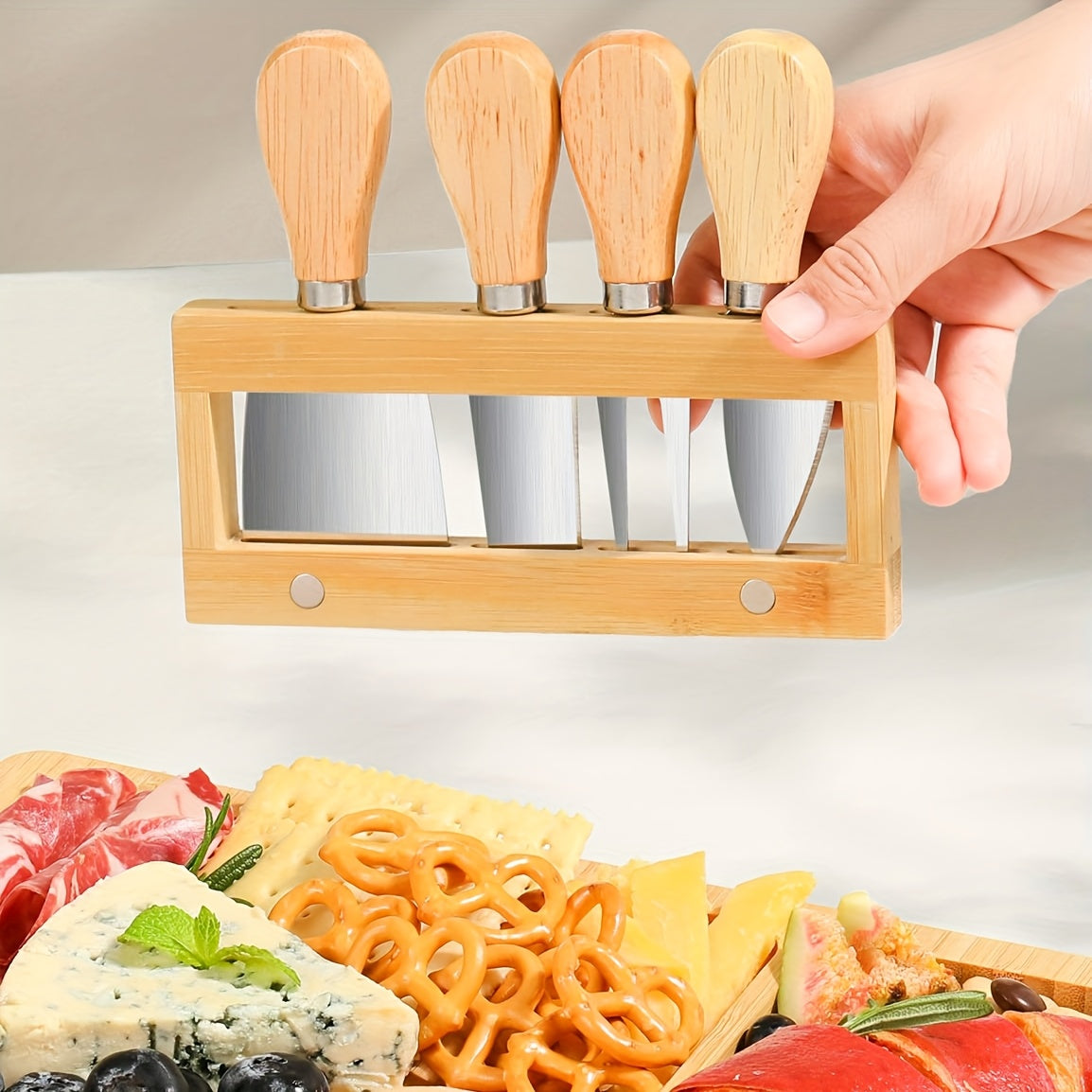 Bamboo Cheese Board Set with Knives
