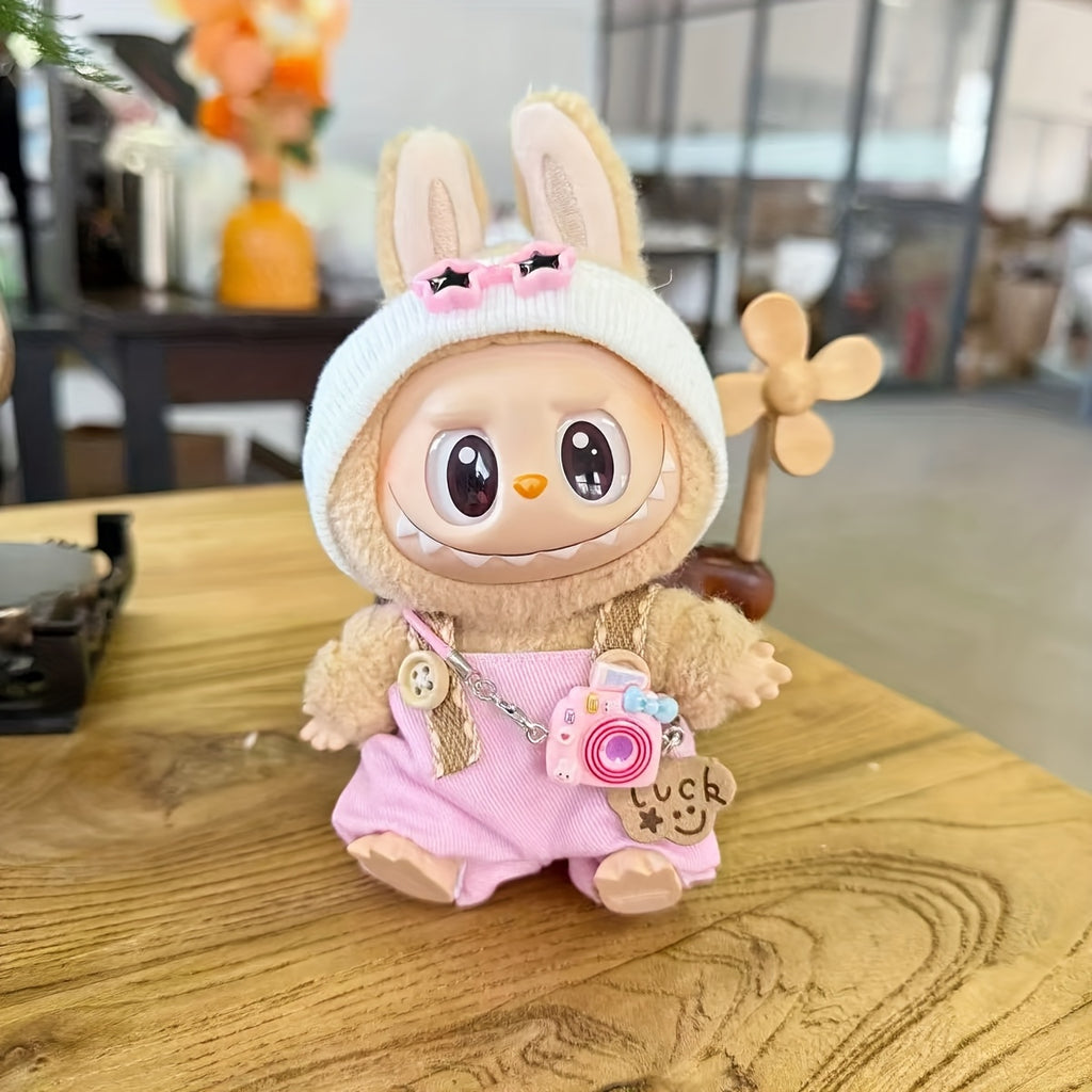 2025 New Labubu Doll Pendant Trendy Clothing Star Eye Overalls + Hat Set Doll Accessories Can Be Replaced Cute Gift Box Holiday Gift Wear-Resistant Holiday Atmosphere Clothes Suitable for Labubu
