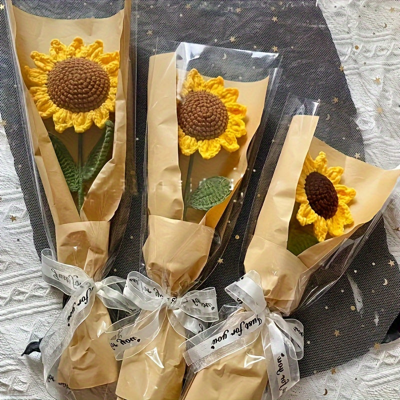 [Handmade Crochet Bouquet] Handmade 1pc Crochet Sunflower Bouquet | Textile Yarn Knitted Flowers, Art and Crafts, Ideal for Graduation, Home Decor, and Festive Arrangements, Christmas Present, Yarn, Available In 1/3pcs, Perfect for Room Decor