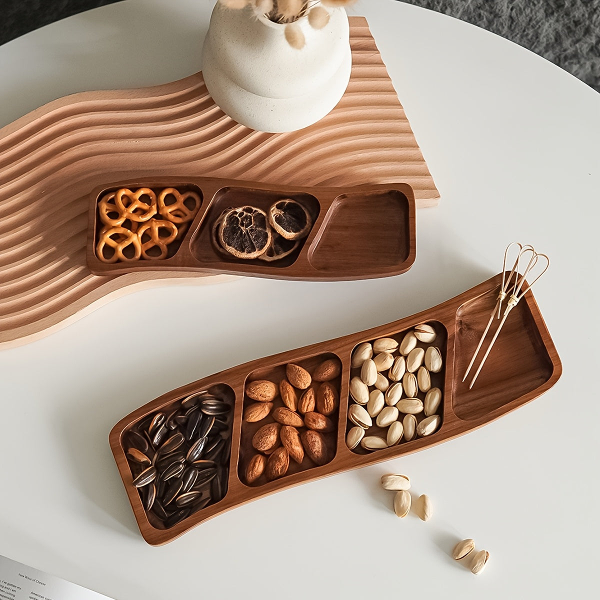 Versatile Wooden Snack Tray with 3/4 Compartments