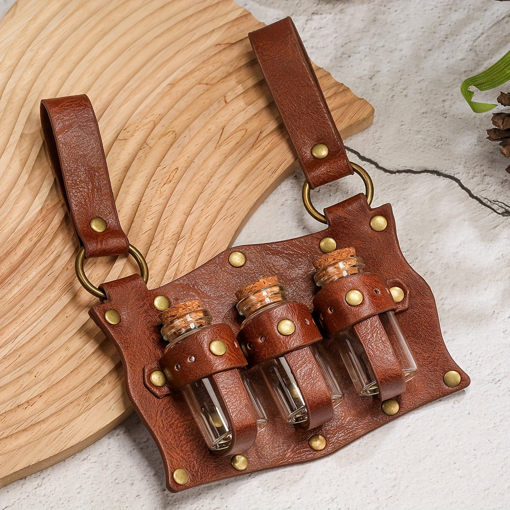 Medieval Faux Leather 3-bottle Cork Potion Bottle