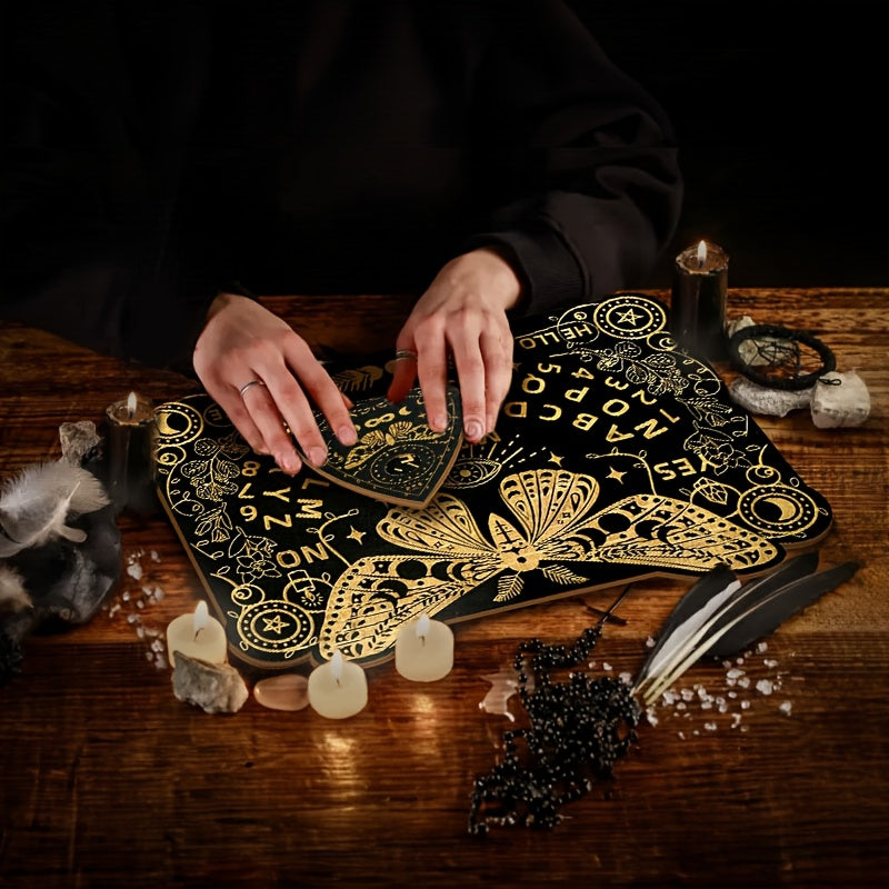 Wooden Butterfly-Themed Ouija Board Set with Instructions - Engraved Spirit Board for Wiccan Altar & Party Decorations, Perfect for Winter, New Year