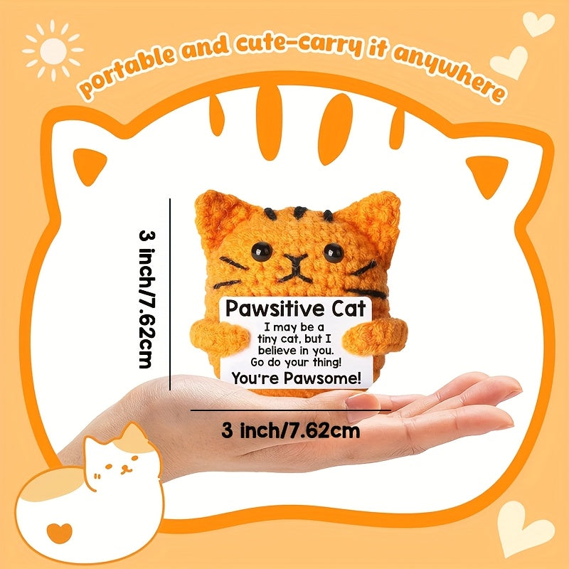Cat Crochet DIY Kit-Emotional Support Handmade Gift with Positive Quote-Heartwarming Gift for Graduation, Best Friends & Cat Lovers