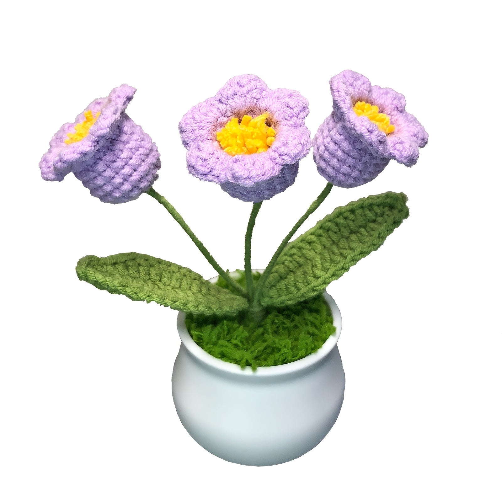 1pc Hand-Knitted Miniature Potted Flower Decor - Vibrant Multicolor Fabric Artificial Floral Arrangement, No Fade No Pill, Cute Table Centerpiece for Home Office Desk, Graduation Party, Festive Gift (No Vase Included)
