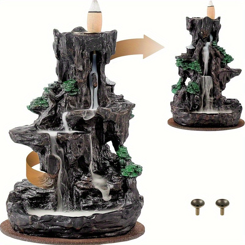 1pc, Mountain Design Backflow Incense Holder, Waterfall Incense Burner, Ornament Home Decoration For Spa, Yoga, Meditation, Gifts