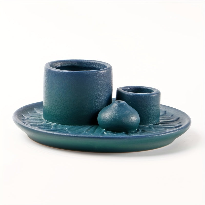 1pc 4-in-1 Ceramic Incense Burner Holder – Palo Santo & Sage Smudge Stand with Stick & Candle Holder, Elegant Home Decor for Meditation, Yoga, and Aromatherapy Relaxation, Home Relaxation | Rustic Ceramic Holder | Terracotta Design, Incense Holder
