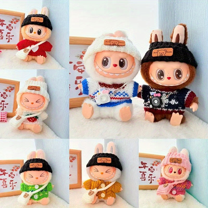 1/4pcs, Labubu fashionable clothing set for dolls (doll not included), handmade 3pcs knit outfit with cute dress, bag, and hat, DIY stylish accessory gift for daughters' birthdays or anniversaries