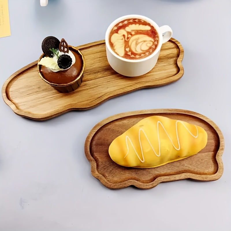Lightweight Solid Wood Handcrafted Wooden Dessert Plate Set - Oval Serving Tray, Multi-Use Platter, Ideal for Breakfast, Coffee, Tea, Snacks, Plants, Room Decor - with Cheese Board & Serving Dish for Holiday Gift, All-Season Kitchen Accessory