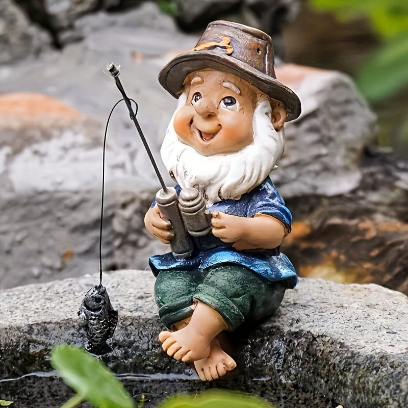 Whimsical Resin Fishing Gnome Figurine - Durable, Weather-Resistant Garden Decor, 1pc